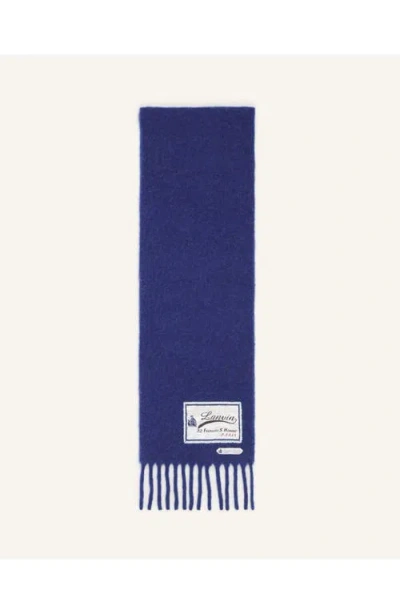 Lanvin Fringed Wool Scarf With 22 Faubourg Label In Blue