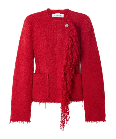 Lanvin Fringed Wool-blend Bouclè Jacket In Red