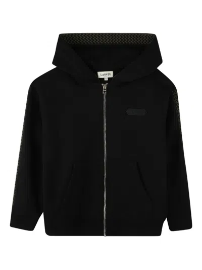 Lanvin Front Zip Fastening Sweatshirt With Kangaroo Pocket For Boys In Black