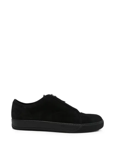 Lanvin Front-zip Suede Sneakers In Black