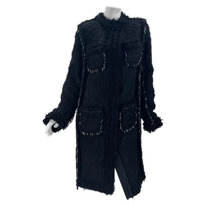 Pre-owned Lanvin F/w 2010 Vintage  Black Embellished Boucle Tweed Coat 40 - 8 Nwt