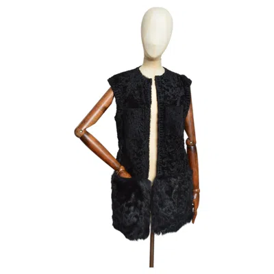 Pre-owned Lanvin F/w 2013  By Alber Elbaz Black Shearling Gilet Sheepkin Vest - Coat