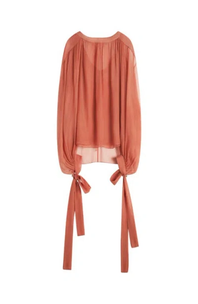 Lanvin Gathered Blouse In Silk Crepon In Orange