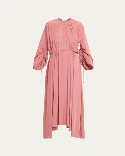 Lanvin Gathered Charmeuse Long-sleeve Maxi Dress In Pink