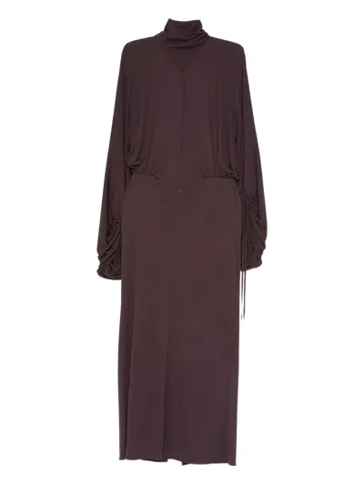 Lanvin Gathered Midi Dress In Brown