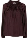 Lanvin Gathered Neckline Long Sleeve Blouse In Burgundy