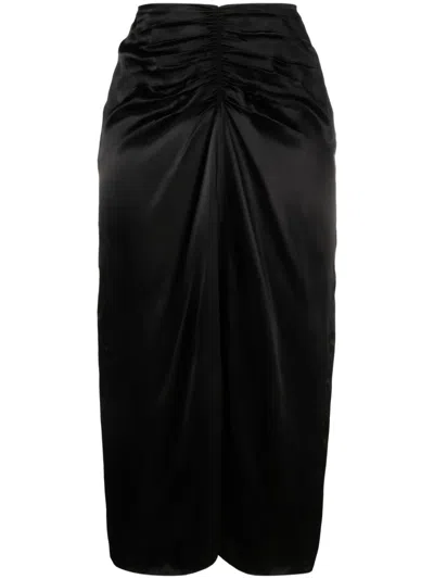 Lanvin Draped Satin-jacquard Midi Skirt In Black