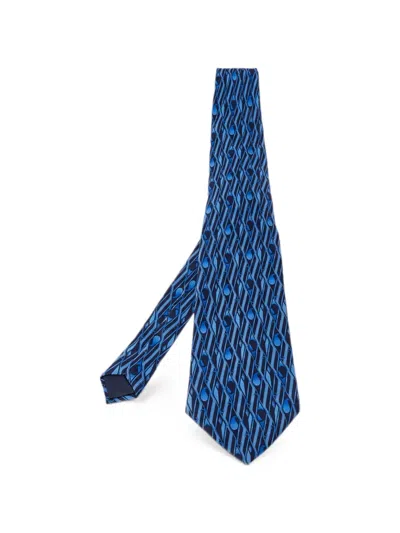 Pre-owned Lanvin Geometric Paisley Tie In Blue
