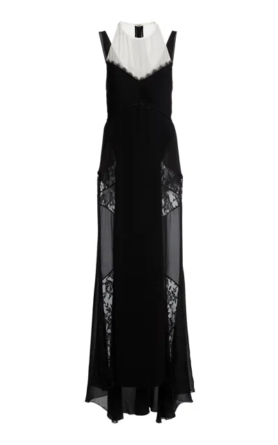 Lanvin Geometric Panel Silk-blend Maxi Dress In Black