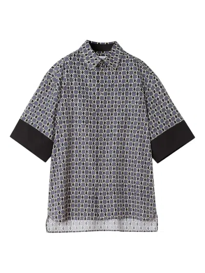 Lanvin Geometric Print Short-sleeved Shirt With Cuff Detail In Burgundy