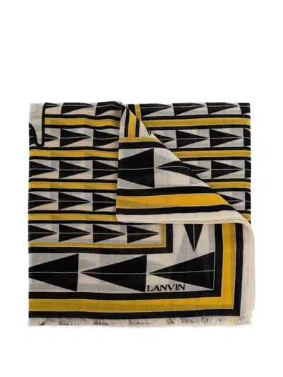 Lanvin Geometric-print Fringed Scarf In Neutral