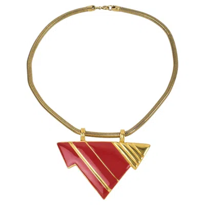 Pre-owned Lanvin Gilded Serpentine Chain Necklace With Red Enamel Medallion