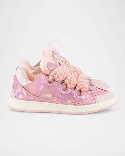 LANVIN GIRL'S CURB LEATHER AND TEXTILE CHUNKY LOW-TOP SNEAKERS, KIDS