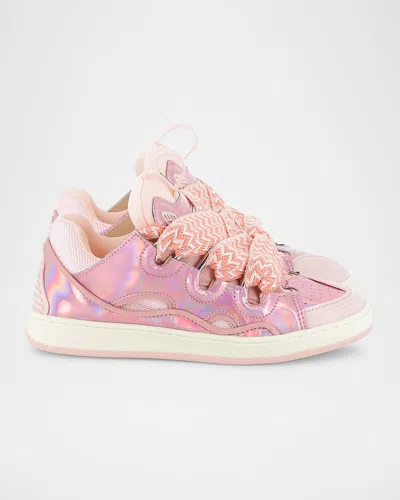 LANVIN GIRL'S CURB LEATHER AND TEXTILE CHUNKY LOW-TOP SNEAKERS, KIDS