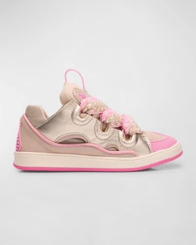 LANVIN GIRL'S CURB LEATHER CHUNKY LOW-TOP SNEAKERS, KIDS