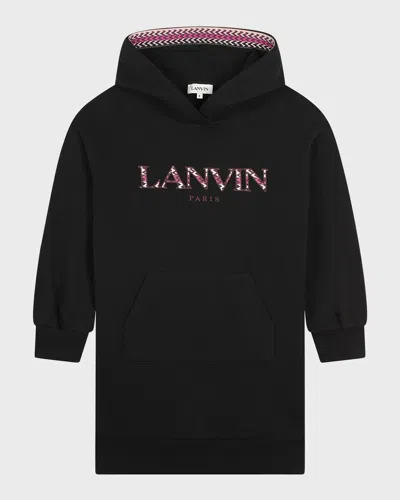 Lanvin Kids' Girl's Curbisme Embroidered Logo-print Sweatshirt Hoodie In Black