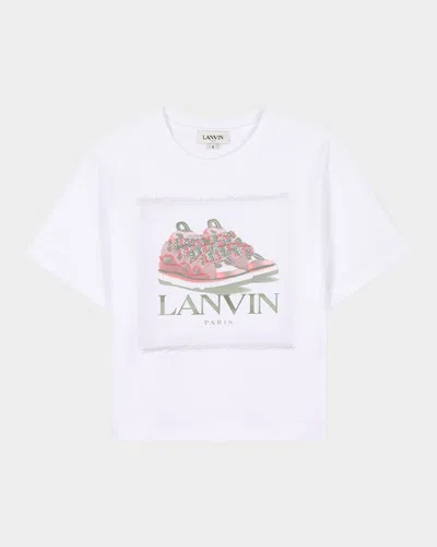 Lanvin Kids' Girl's Logo-print Embroidered Graphic T-shirt In White