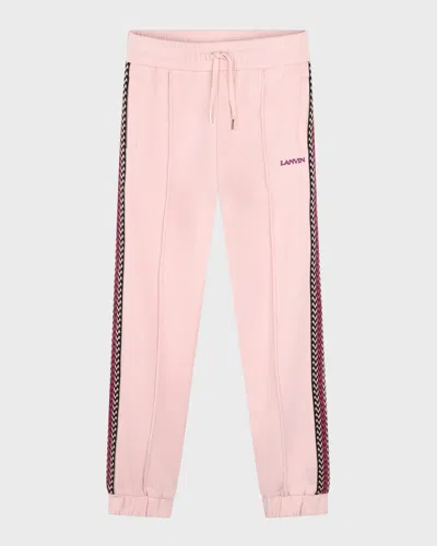 Lanvin Kids' Girl's Logo-print Track Suit Pants In Rose Water