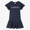 LANVIN GIRLS BLUE ORGANIC COTTON RHINESTONE DRESS