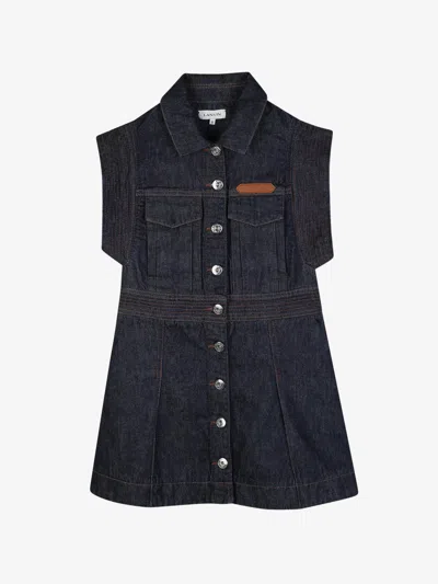 Lanvin Girls' Denim Dress With Button Front And Flap Chest Pockets In Blu