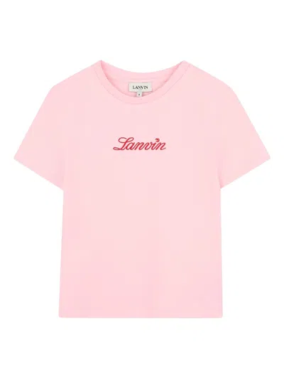 Lanvin Girls' Embroidered Logo Crew Neck T-shirt In Pink