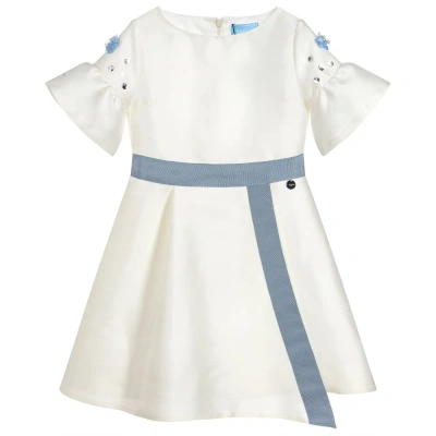 Lanvin Kids' Girls Ivory & Blue Satin Dress In White