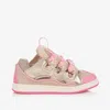 LANVIN GIRLS PINK LEATHER CURB TRAINERS
