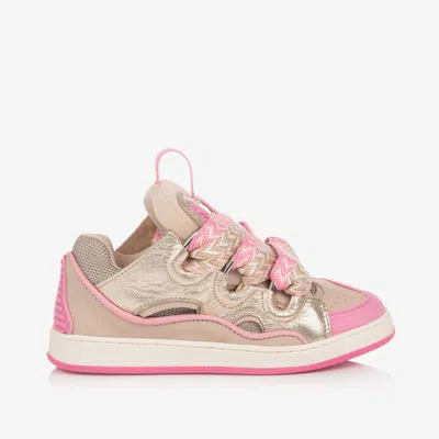 Lanvin Kids' Girls Pink Leather Curb Trainers In Washed Pink