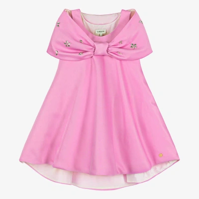 Lanvin Kids' Girls Pink Statement Bow & Rhinestone Dress