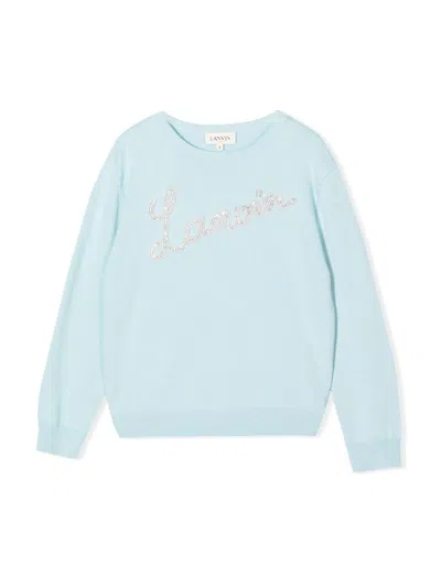 Lanvin Girls' Signature Logo Pullover Sweater In Blue