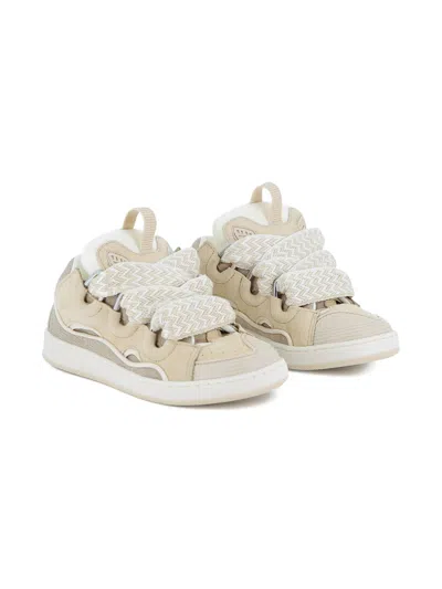 Lanvin Girls' Stylish Lace-up Sneakers With Perforated Design In Neutral