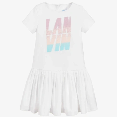 Lanvin Kids' Girls White Sequin Logo Jersey Dress