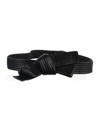 Pre-owned Lanvin Goat Leather Bow Accents Waist Belt In Black