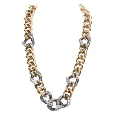 Pre-owned Lanvin Gold Bronze Crystal Embellished Giant Curb Necklace In Multiple