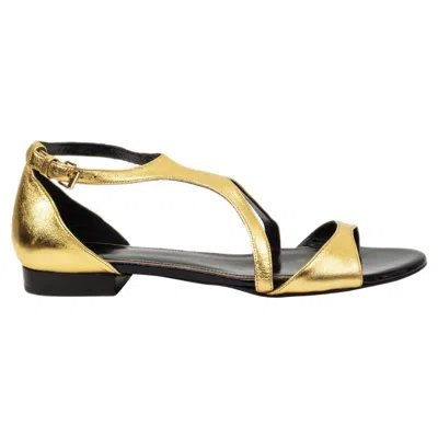 Pre-owned Lanvin Gold Leather Strap Sandals Shoes 39