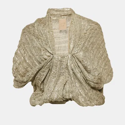 Pre-owned Lanvin Gold Lurex Knit Drape Style Top M
