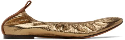 LANVIN GOLD METALLIC LEATHER BALLERINA FLATS