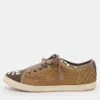 Lanvin Gold Quilted Leather Crystal Embellished Low Top Sneakers In Multi