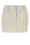 Lanvin Embroidered Frayed Hem Mini Skirt In Ecru