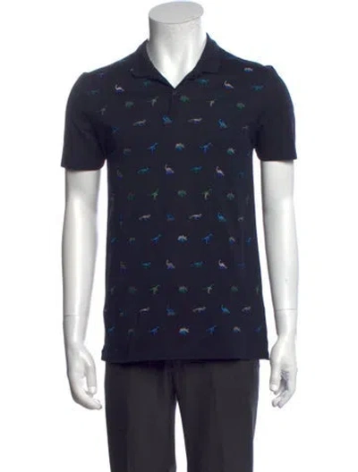 Pre-owned Lanvin Graphic Print Collar Polo Shirt In Blue