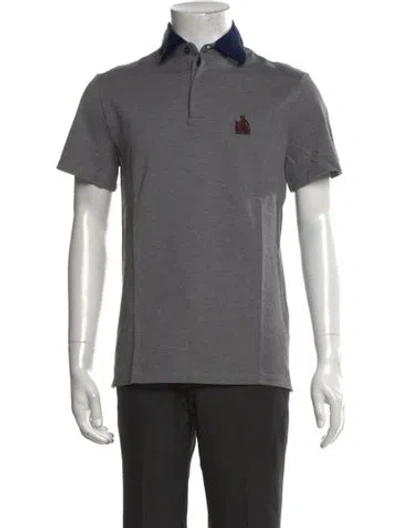 Pre-owned Lanvin Graphic Print Collar Polo Shirt In Gray