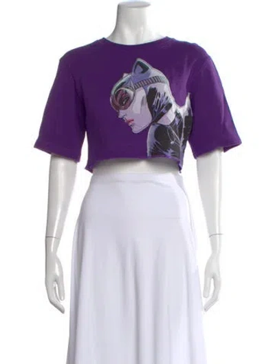 Pre-owned Lanvin Graphic Print Crew Neck Crop Top In Purple