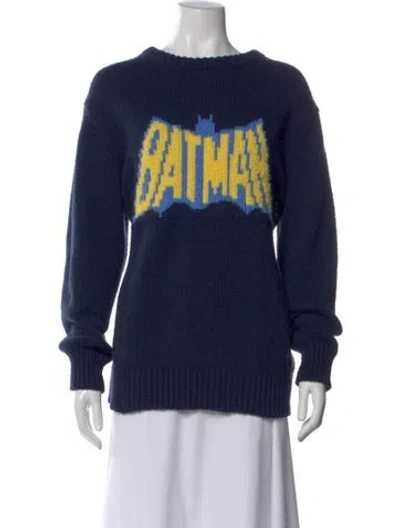 Pre-owned Lanvin Graphic Print Crew Neck Sweater In Blue