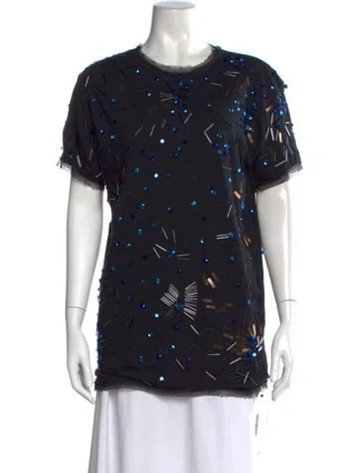 Pre-owned Lanvin Graphic Print Crew Neck Top In Black