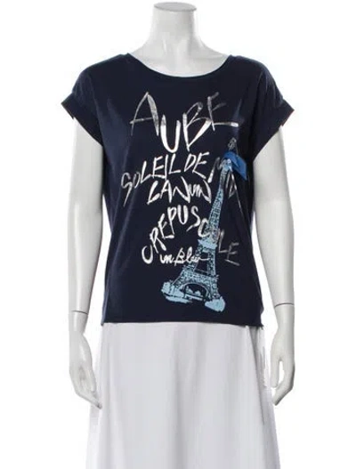 Pre-owned Lanvin Graphic Print Crew Neck T-shirt In Black/blue