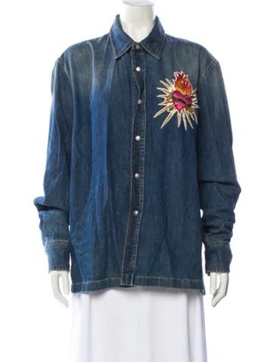 Pre-owned Lanvin Graphic Print Denim Jacket In Blue