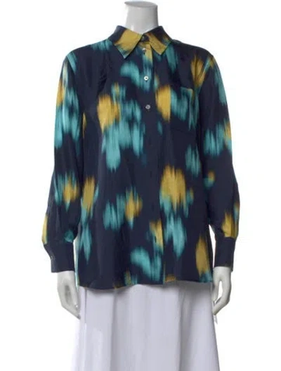 Pre-owned Lanvin Graphic Print Long Sleeve Button-up Top In Blue