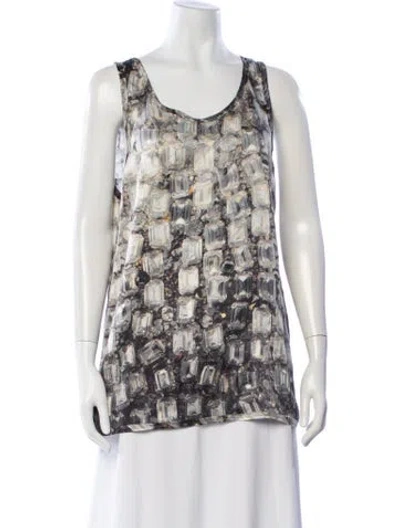 Pre-owned Lanvin Graphic Print Scoop Neck Top In Black