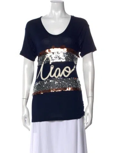 Pre-owned Lanvin Graphic Print Scoop Neck T-shirt In Blue