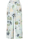 Lanvin Graphic-print Silk Cropped Trousers In Blue